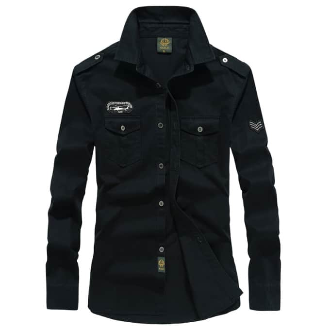 Chemise militaire pour homme en coton à manches longues avec écussons - Top Militaire