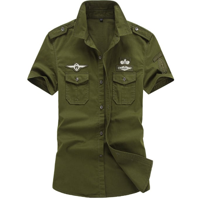 Chemise militaire à manches courtes avec écussons de l’armée de l’air - Top Militaire