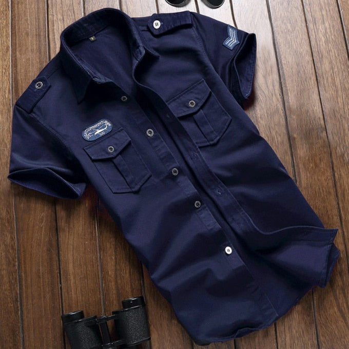 Chemise militaire à manches courtes avec écussons - Top Militaire