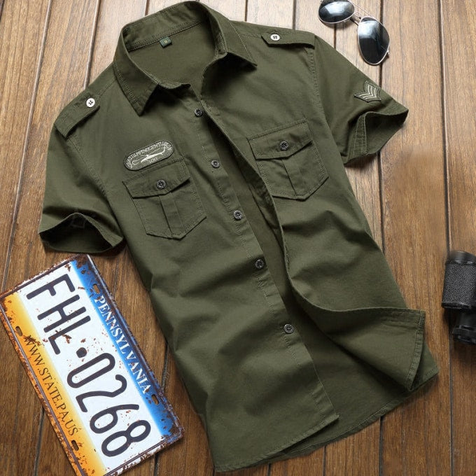 Chemise militaire à manches courtes avec écussons - Top Militaire