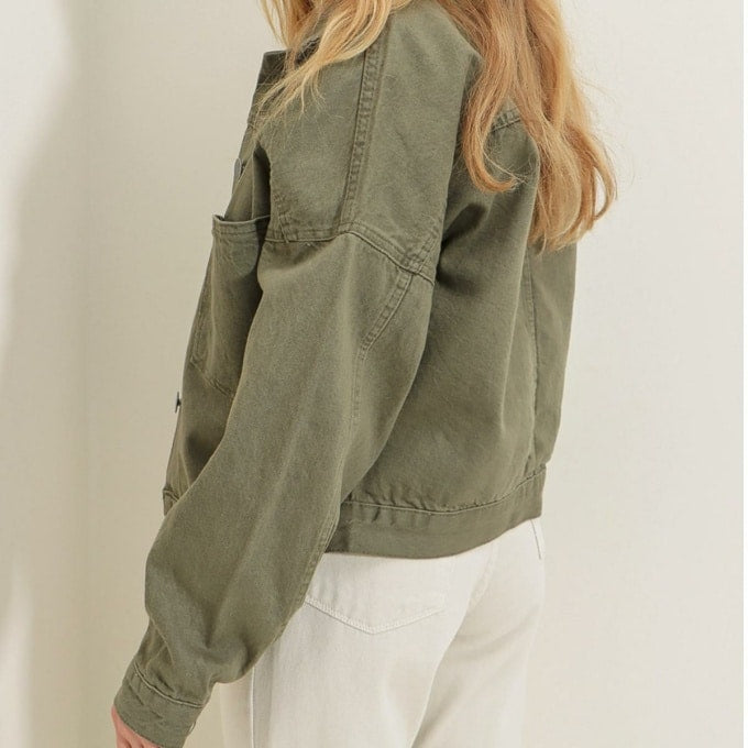 Blouson militaire kaki en jean pour femme - Top Militaire