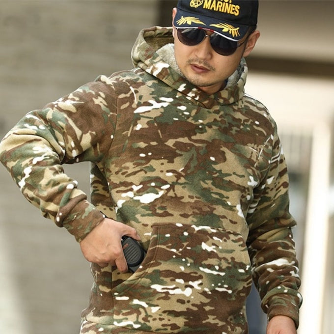 Sweatshirt chaud à capuche motif camouflage - Top Militaire