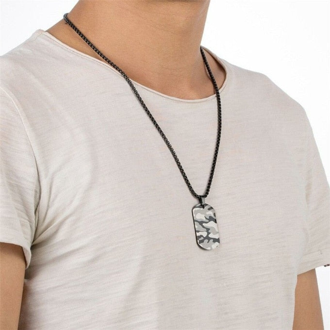 Collier en acier inoxydable style camouflage - Top Militaire
