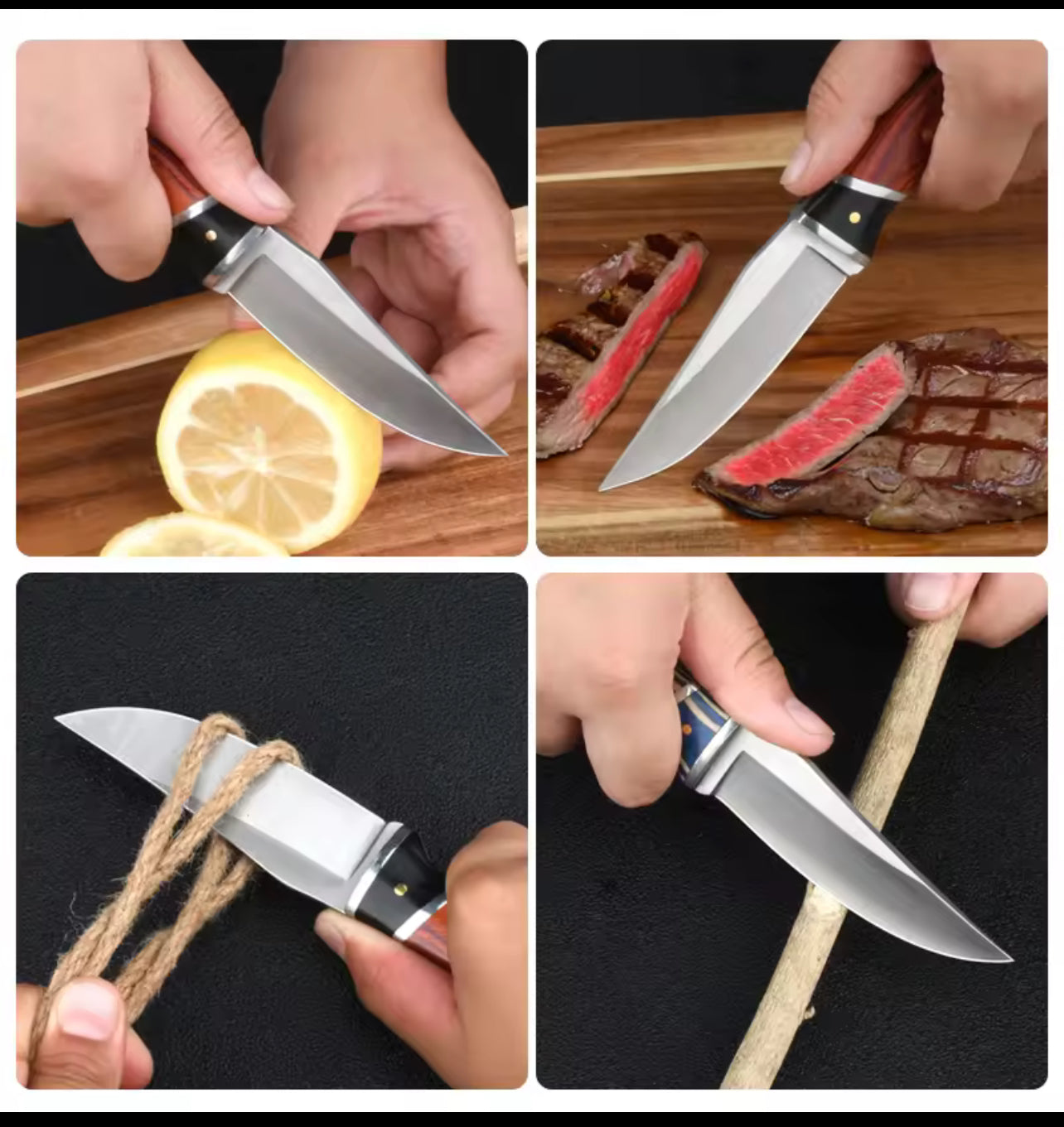 Couteau de Chasse avec Étui en Cuir – Lame 8,8 cm | Manche Bois Design