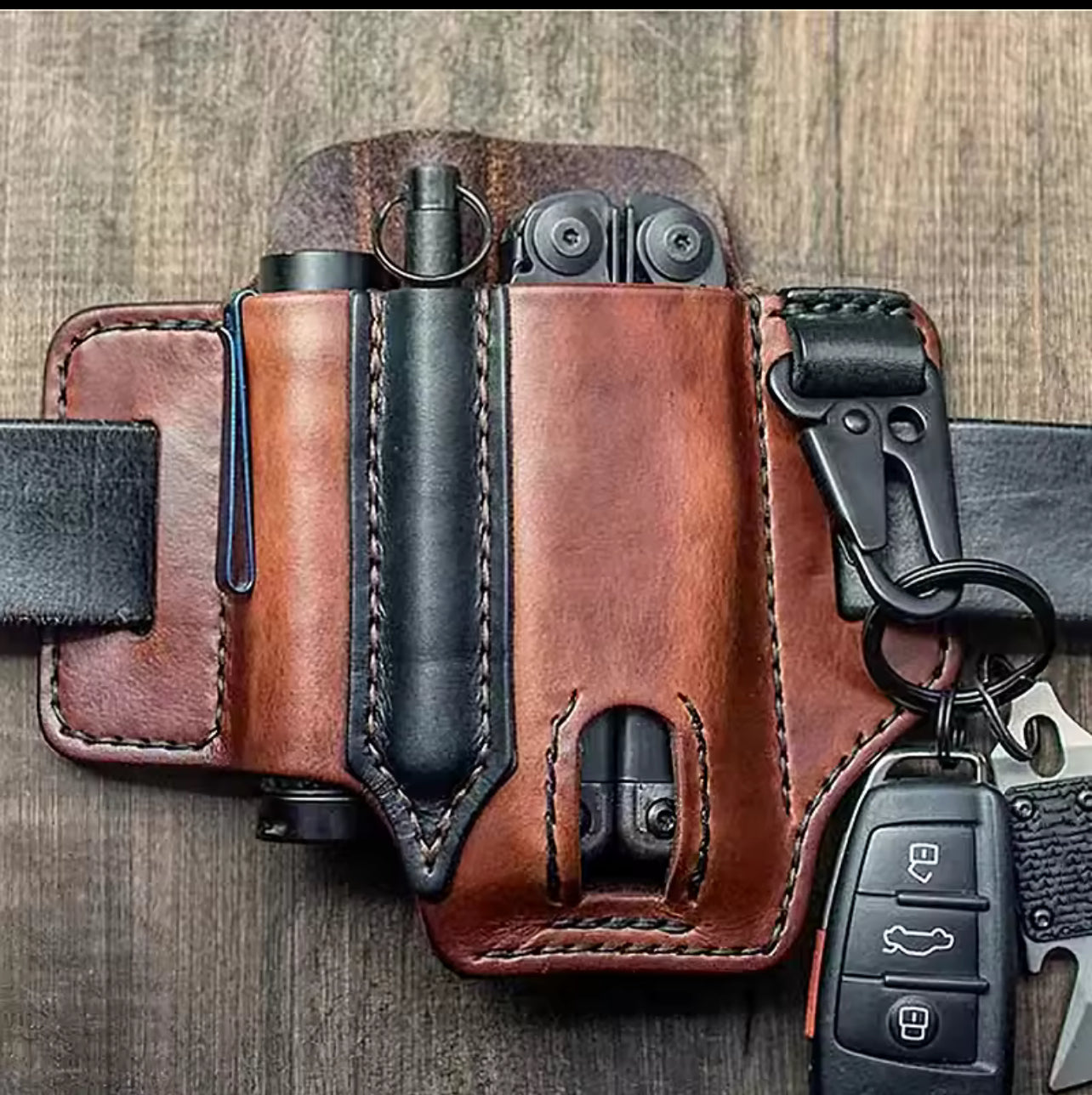 Ceinture Tactique en Cuir – Étui Multi-Outils de Rangement Compact