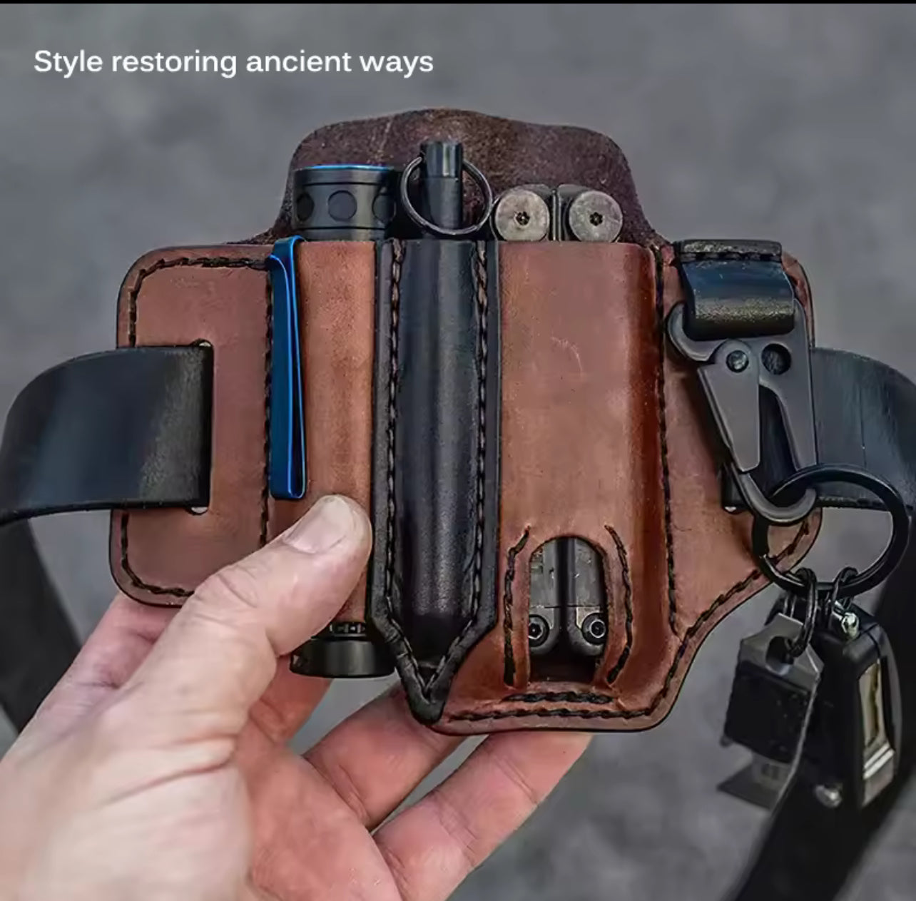 Ceinture Tactique en Cuir – Étui Multi-Outils de Rangement Compact
