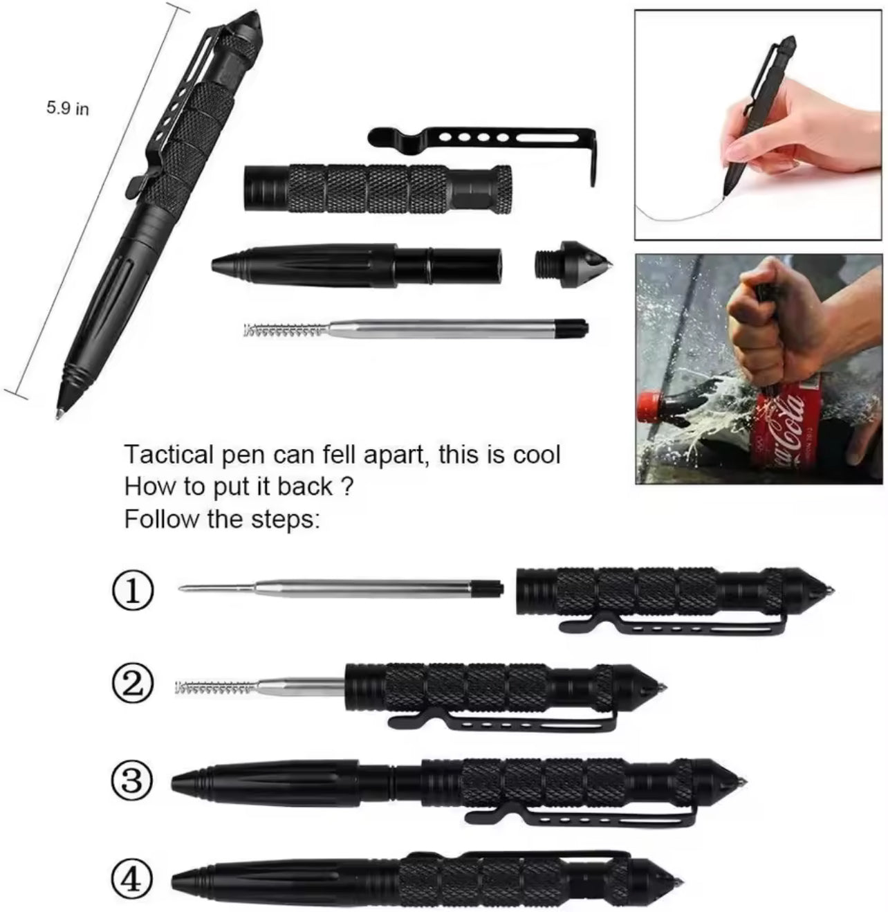 Kit Stylo Tactique d’Auto-Défense en Aluminium – Écriture & Sécurité à Portée de Main