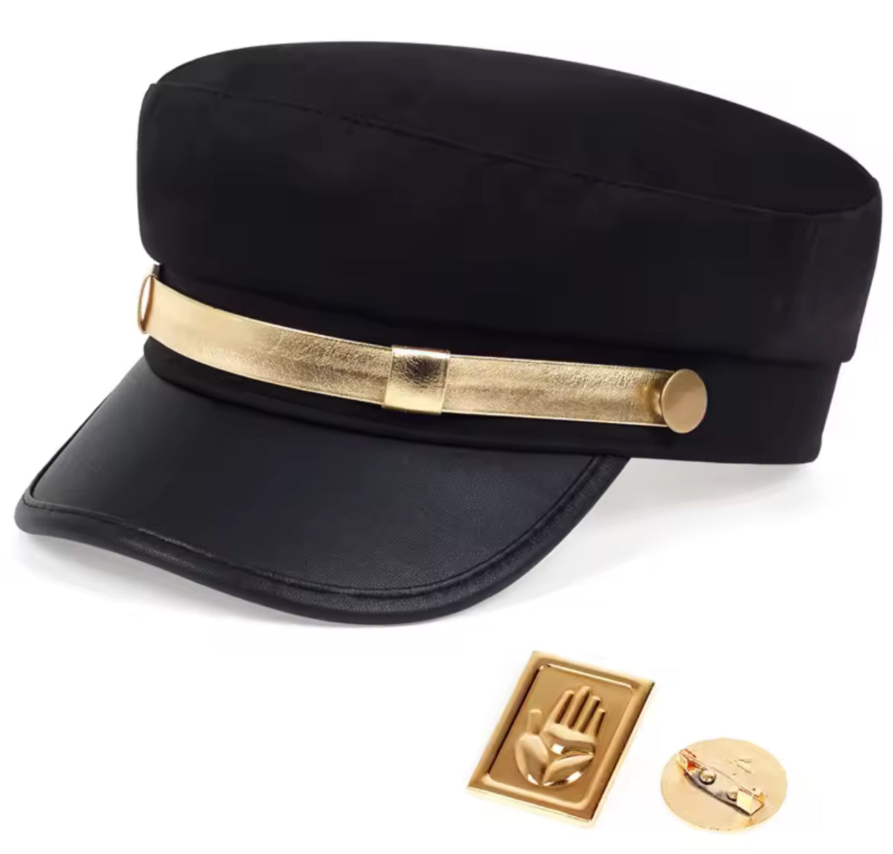 Casquette militaire noire avec badge doré – Style cadet unisexe - Top Militaire