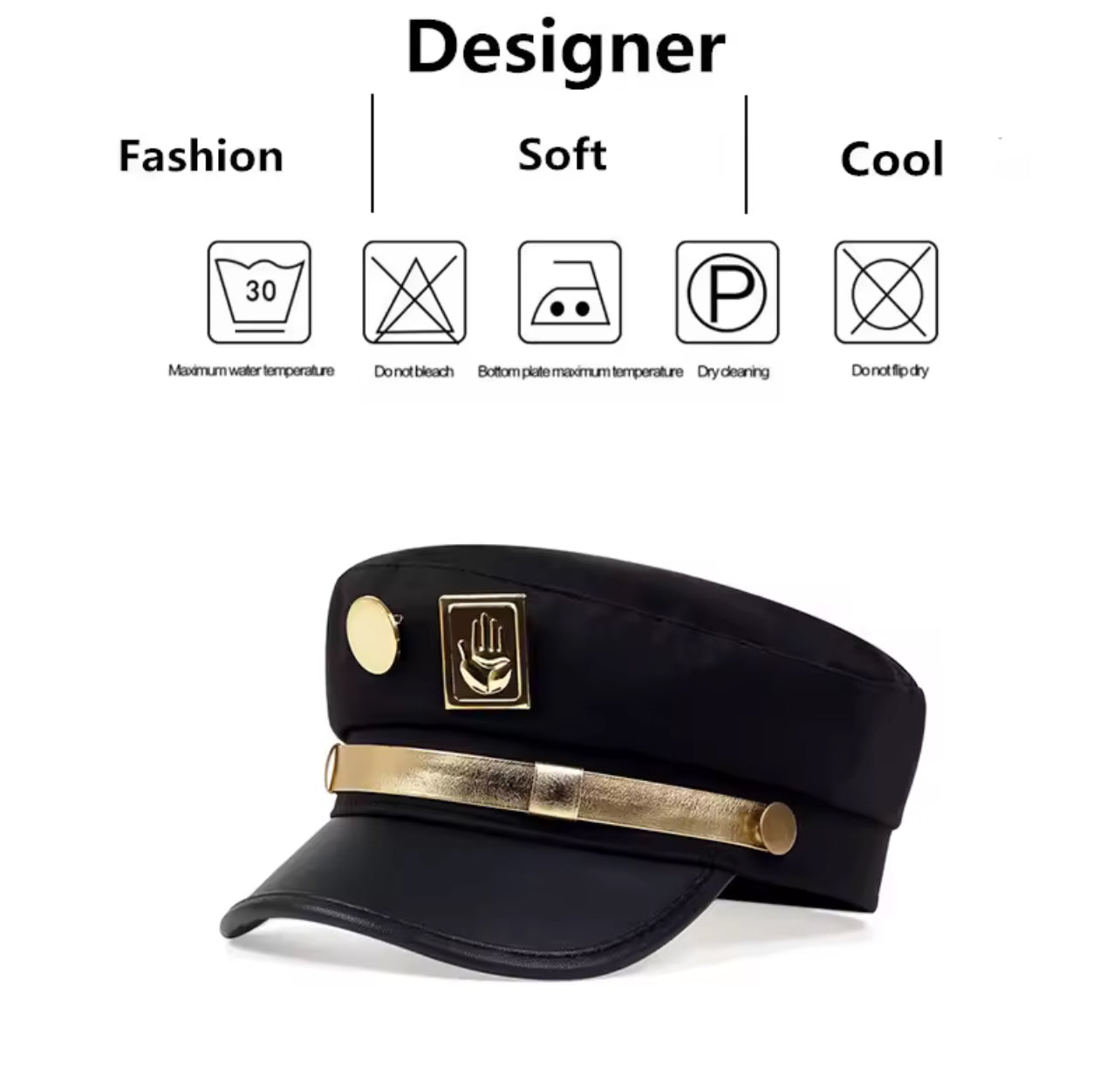 Casquette militaire noire avec badge doré – Style cadet unisexe - Top Militaire