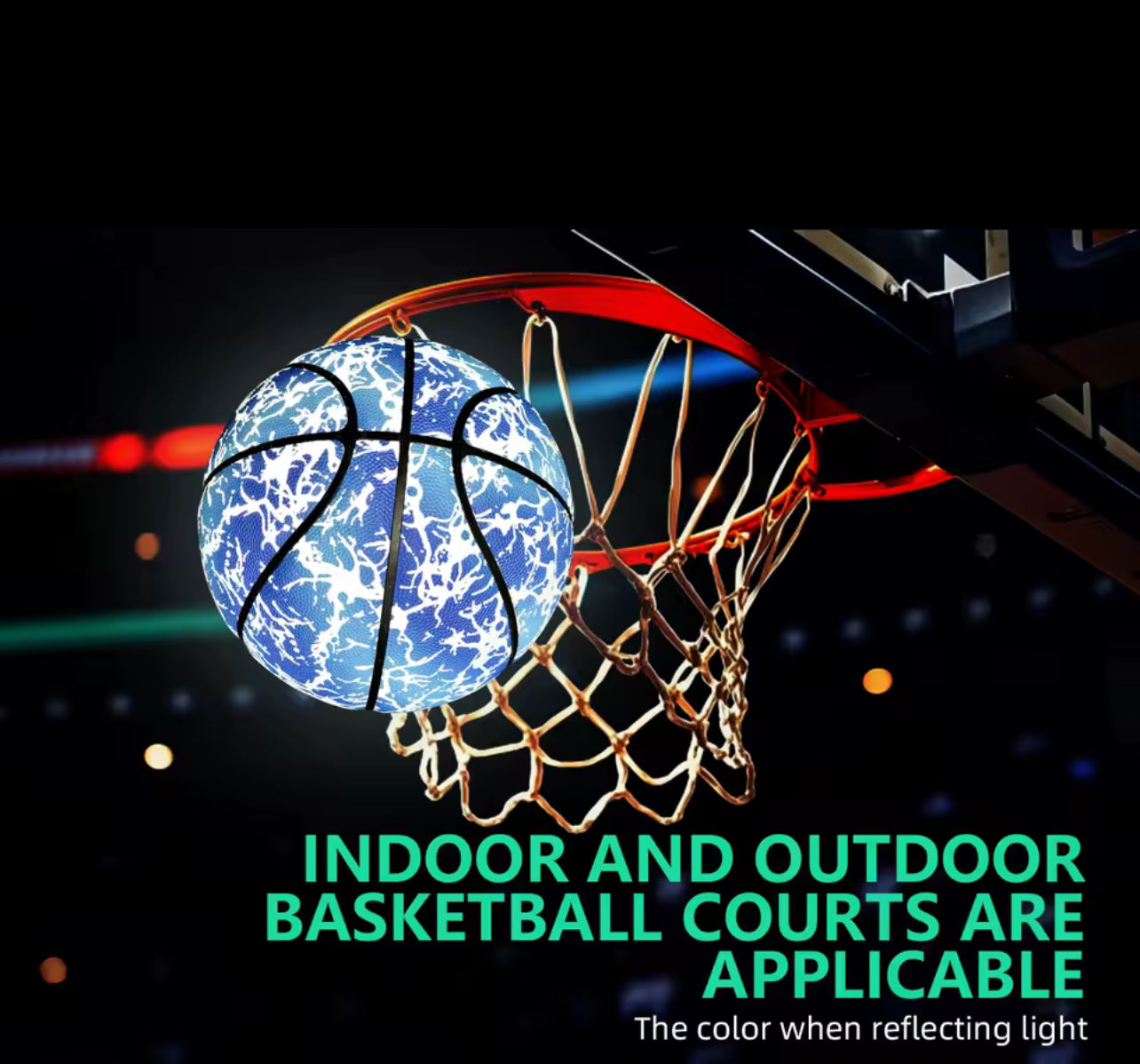 Ballon de basket lumineux réfléchissant – Brillant jour & nuit, résistant à l’usure, tailles 7/6/5, entraînement et loisirs en cuir PU souple - Top Militaire