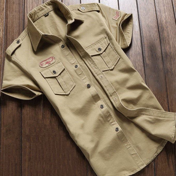 Chemise militaire à manches courtes avec écussons - Top Militaire