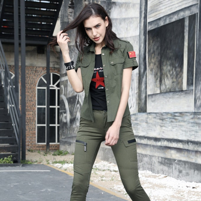 Chemise militaire à manches courtes pour femme - Top Militaire