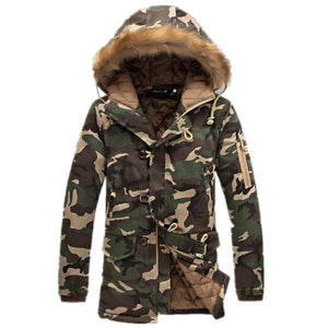 Manteau militaire camouflage capuche à fourrure