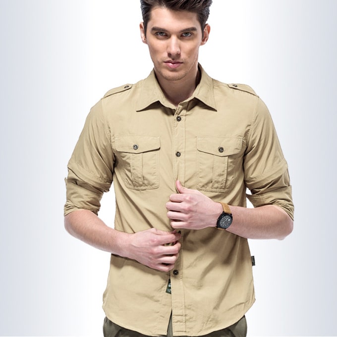 Chemise militaire à manches amovibles pour hommes