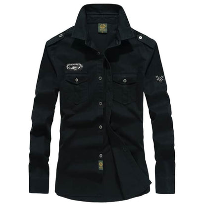 Chemise militaire pour homme en coton à manches longues avec écussons - Top Militaire
