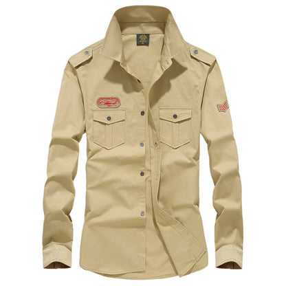Chemise militaire pour homme en coton à manches longues avec écussons - Top Militaire