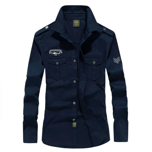 Chemise militaire pour homme en coton à manches longues avec écussons - Top Militaire