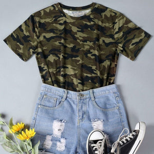 T-shirt camouflage manches courtes pour femme - Top Militaire