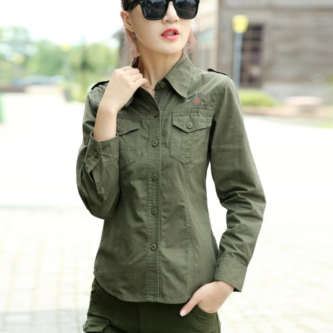 Chemise militaire en coton pour femmes