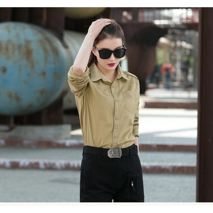 Chemise militaire à manches longues en coton pour femme - Top Militaire