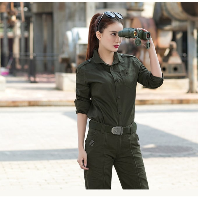 Chemise militaire à manches longues en coton pour femme - Top Militaire