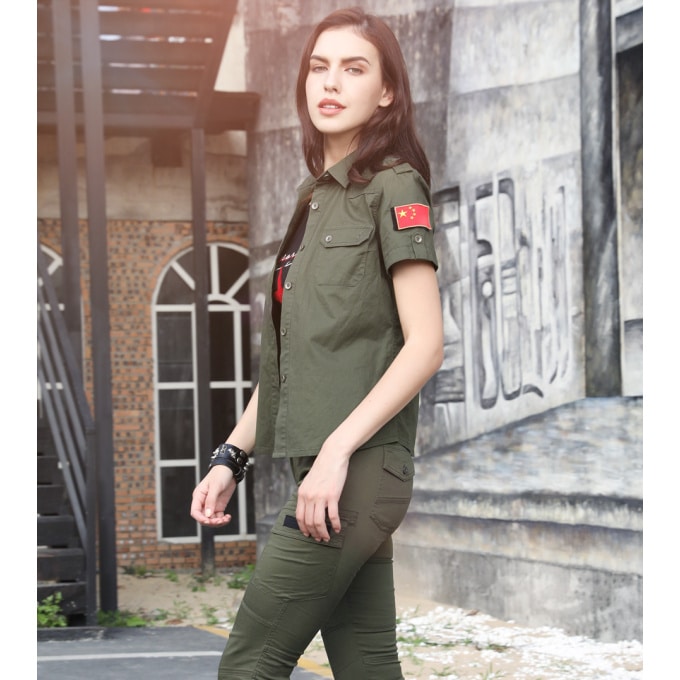 Chemise militaire à manches courtes pour femme