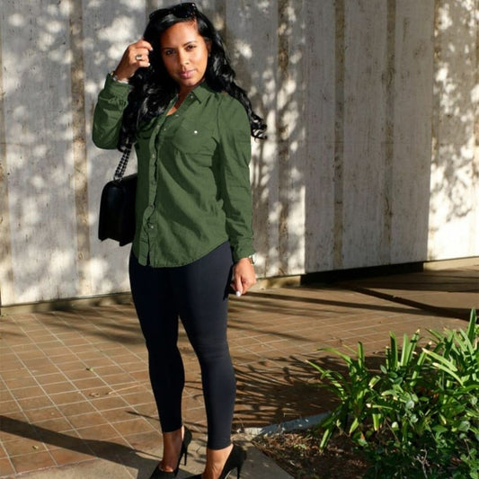 Chemise militaire en jean pour femmes - Top Militaire