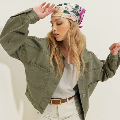 Blouson militaire kaki en jean pour femme - Top Militaire