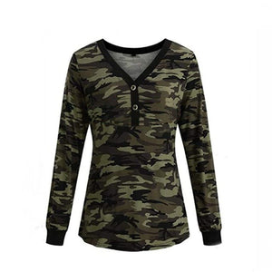 T-shirt camouflage à manches longues pour femmes - Top Militaire