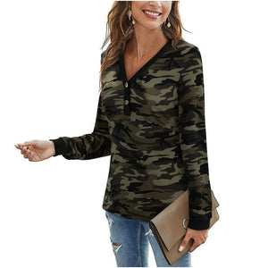 T-shirt camouflage à manches longues pour femmes - Top Militaire