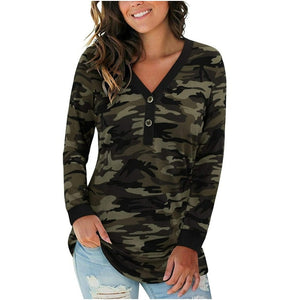 T-shirt camouflage à manches longues pour femmes - Top Militaire