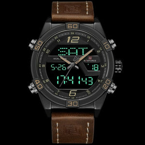 Montre-calendrier militaire à quartz avec bracelet en cuir