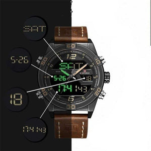 Montre-calendrier militaire à quartz avec bracelet en cuir