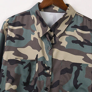 Robe chemise à manches longues imprimé camouflage - Top Militaire