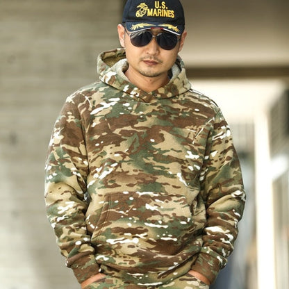 Sweatshirt chaud à capuche motif camouflage - Top Militaire