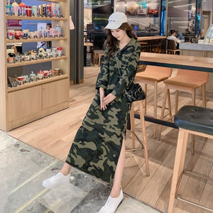 Robe maxi à manches longues motif camouflage femme - Top Militaire