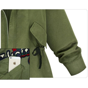 Veste militaire verte à manches longues pour femme