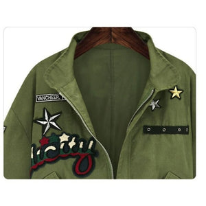 Veste militaire verte à manches longues pour femme