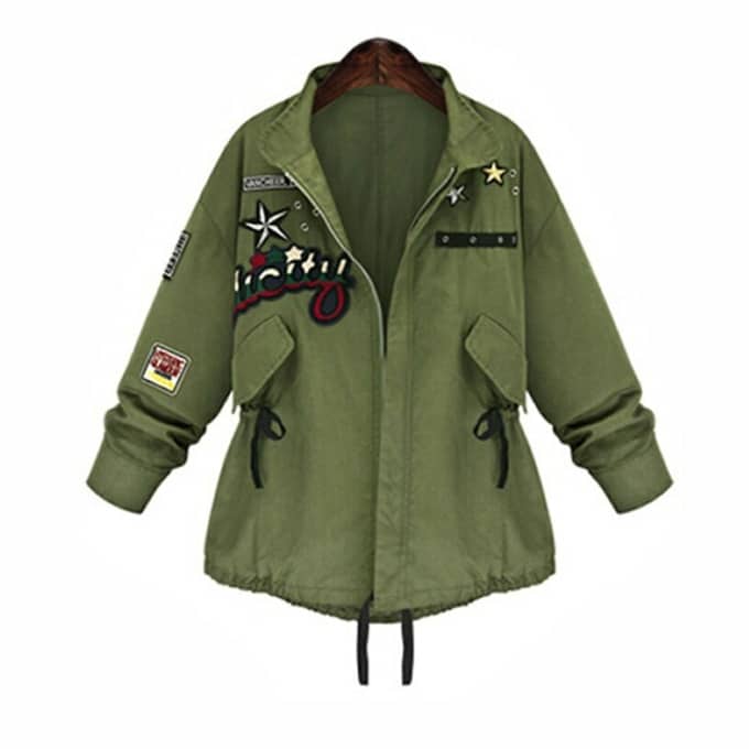 Veste militaire verte à manches longues pour femme