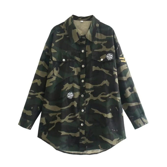Veste militaire décoratif à manches longues pour femmes - Top Militaire