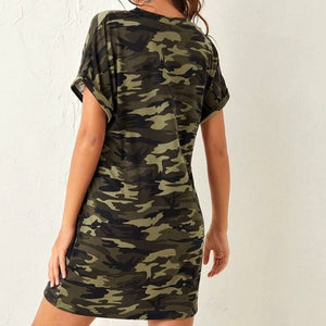 Robe de camouflage à manches courtes pour femme - Top Militaire