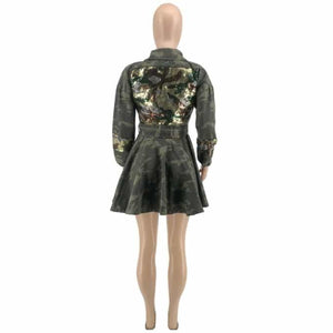 Robe en denim à manches longues tenue camouflage femme - Top Militaire