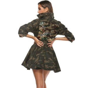 Robe en denim à manches longues tenue camouflage femme - Top Militaire