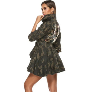 Robe en denim à manches longues tenue camouflage femme - Top Militaire