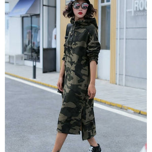 Robe matière sweat-shirt à capuche style militaire femme - Top Militaire