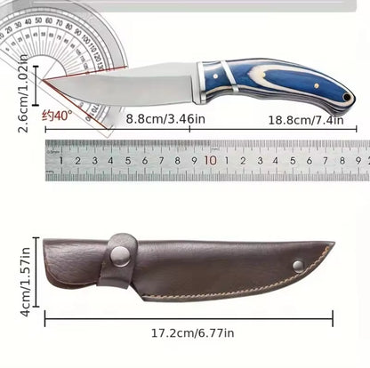 Couteau de Chasse avec Étui en Cuir – Lame 8,8 cm | Manche Bois Design