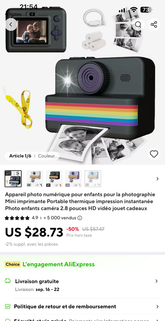 Appareil Photo Numérique pour Enfants avec Impression Instantanée - Top Militaire
