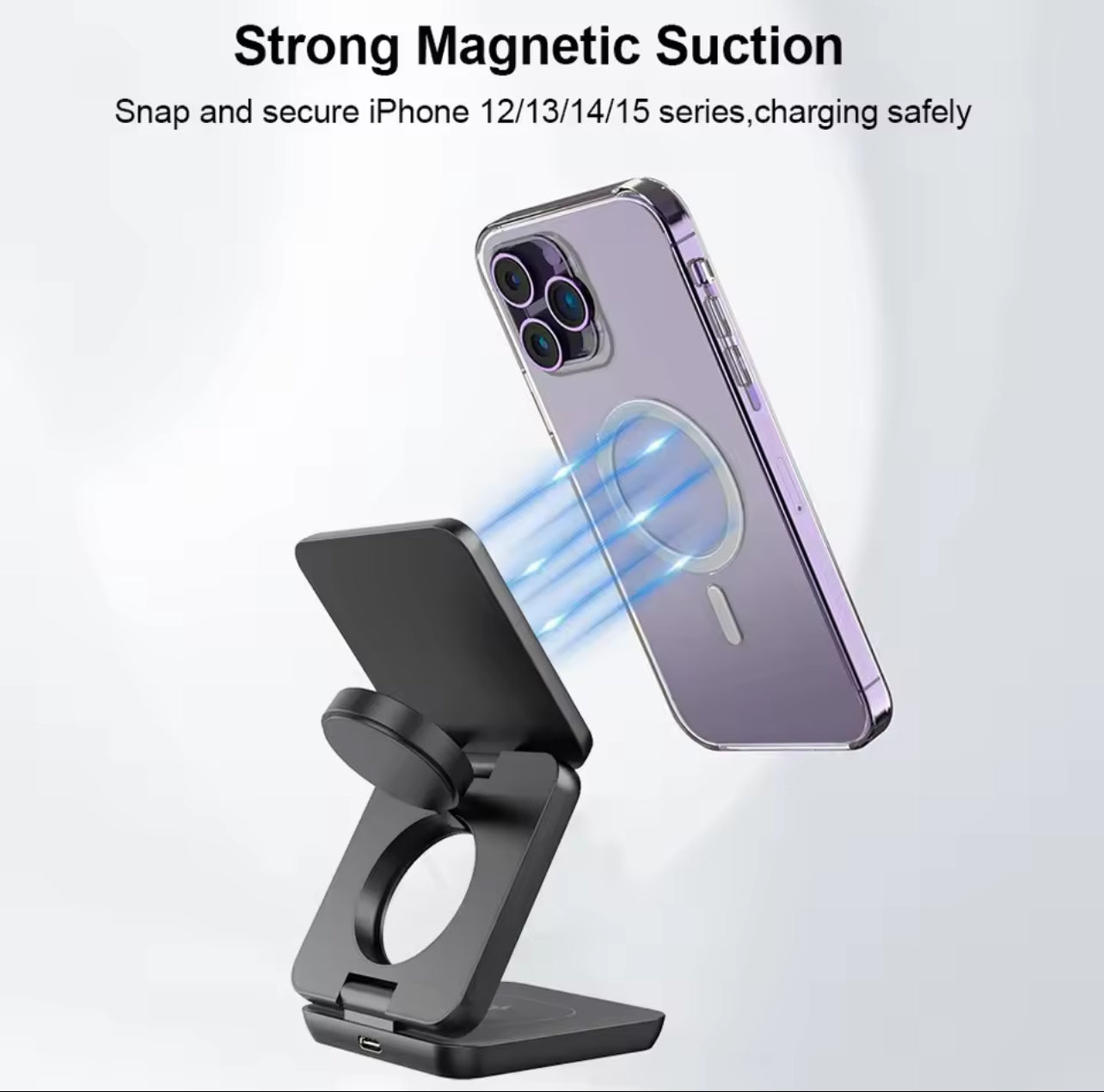 Chargeur sans fil 3 en 1 pliable magnétique – Station rapide pour iPhone 15/14/13/12 Pro Max, Apple Watch 8/9 et AirPods - Top Militaire