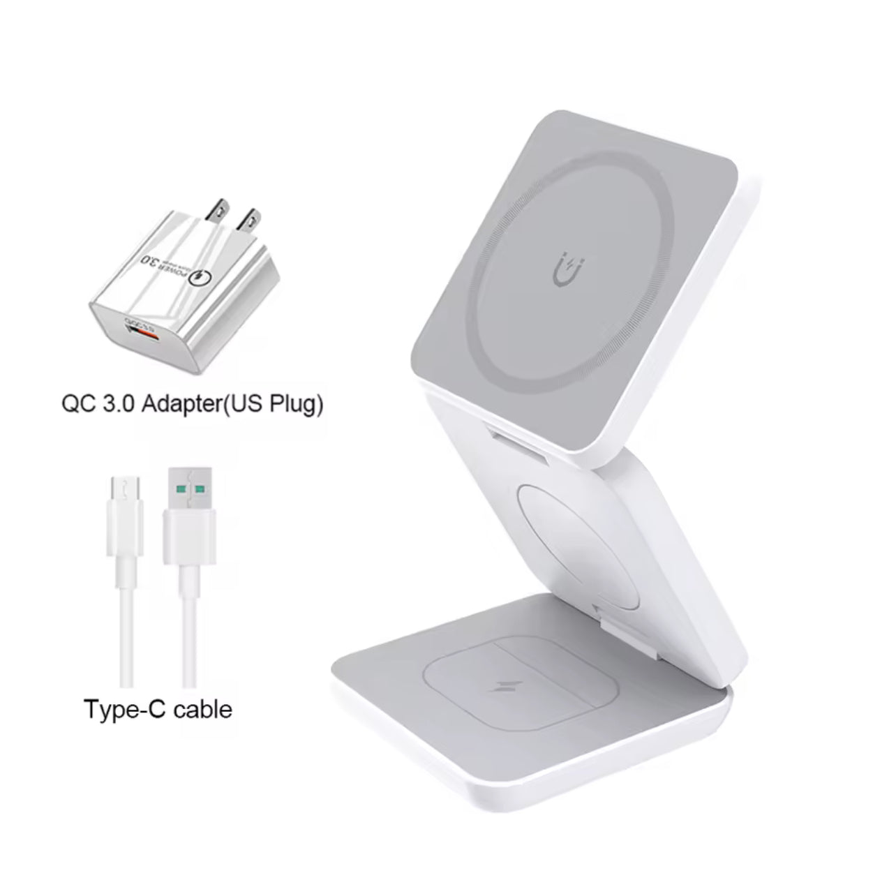 Chargeur sans fil 3 en 1 pliable magnétique – Station rapide pour iPhone 15/14/13/12 Pro Max, Apple Watch 8/9 et AirPods - Top Militaire