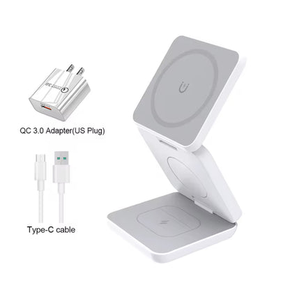 Chargeur sans fil 3 en 1 pliable magnétique – Station rapide pour iPhone 15/14/13/12 Pro Max, Apple Watch 8/9 et AirPods - Top Militaire